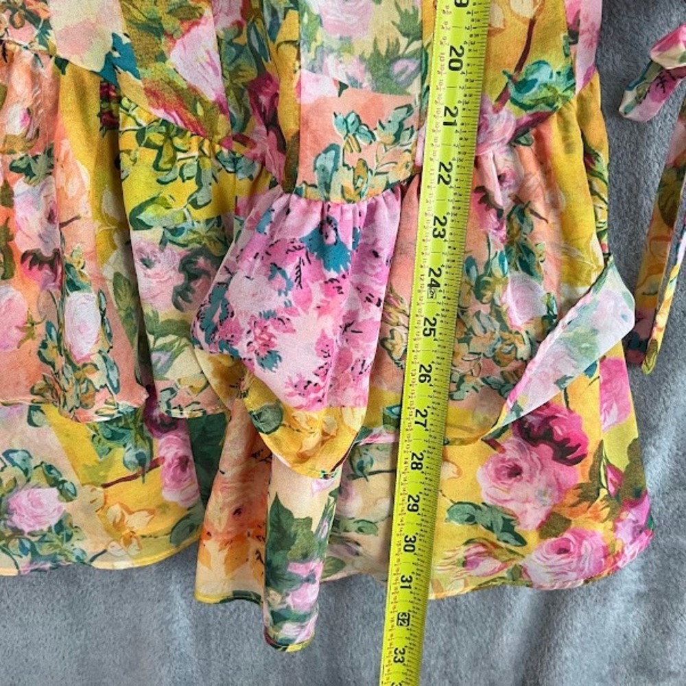 For Love and Lemons Nina Mini Dress Womens S Floral Puff Sleeve Ruffle Coquette - Picture 9 of 12